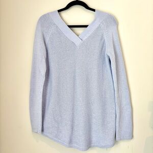 Anthropologie Knitted & Knotted Soft Lavender Accordion V-Neck  Sweater MEDIUM